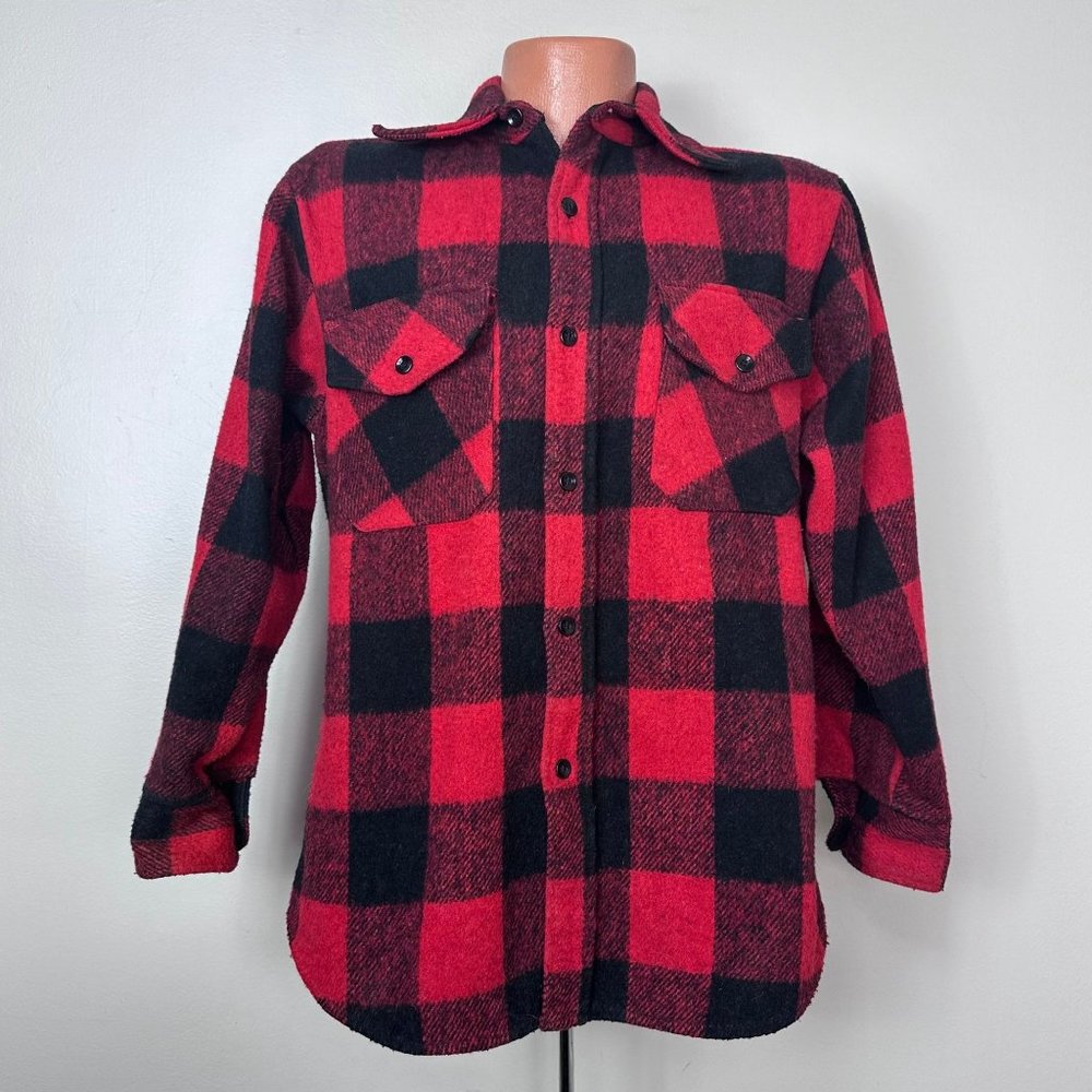 Vintage 1960s/70s Red & Black Buffalo Plaid Thick Shirt Jacket, Kings Road Sears